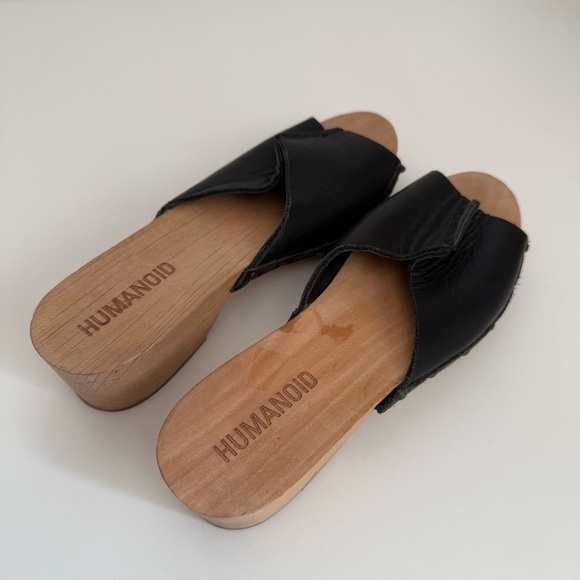 Humanoid Leather Wood Heel Sandals Black Open Toe Clogs EU36 Quiet Luxury - Picture 5 of 7